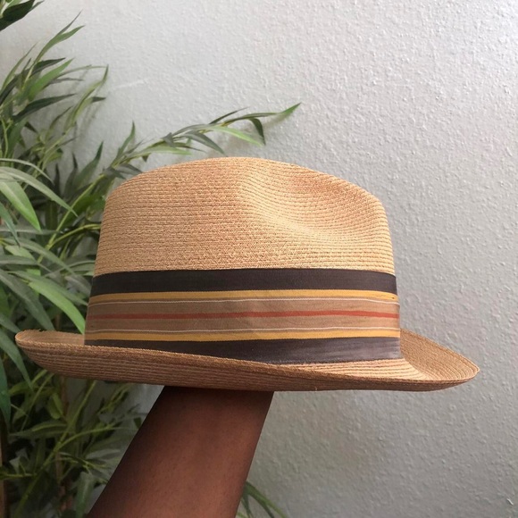 Dobbs Casino Gambler Vegas Panama Straw Fedora Hat Cap Boater Striped Vintage